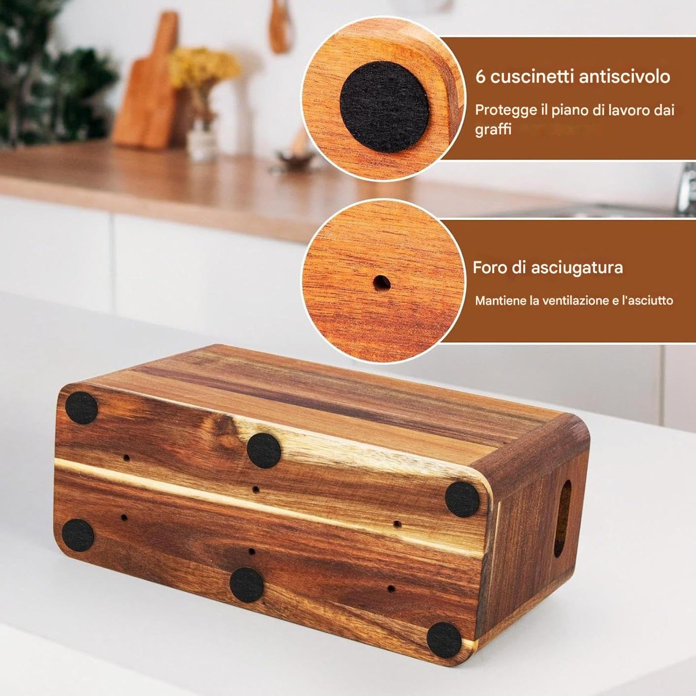 Porta Utensilios de Cocina Con Compartimento Y Agujeros De Secado | Organizador De Madera Para Cocina Para Cubiertos Cucharas Espátulas Hogar Apartamento