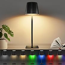Wireless LED Table Lamp, Dimmable Touch LED Battery Table Lamp with 3 Colour Modes and RGB Colour Changing, IP54 Waterproof, 4800 mAh Rechargeable Lamp for Bedside Table, Desk, Living Room