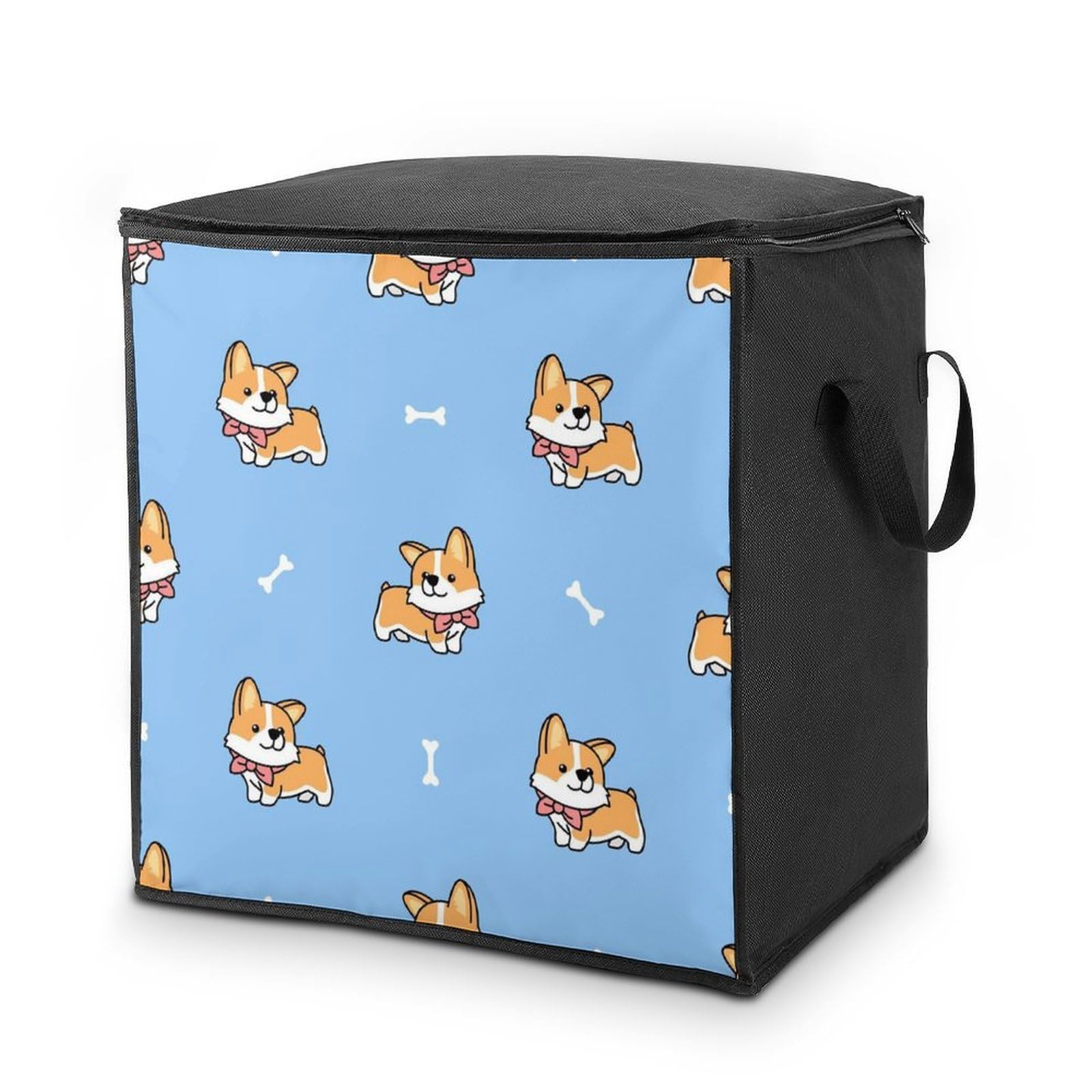 Wlntrophic 70L Storage Bags, Cute Welsh Corgi Dog Storage Box with Lid Zipper And Handles, Clothes Bags for Quilt, Blankets, Bedding