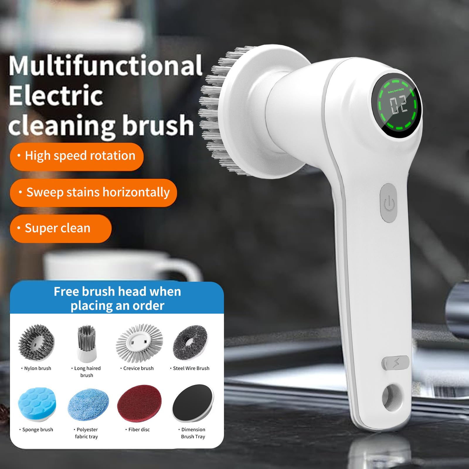 COO Limpiador giratorio eléctrico, cepillo de limpieza inalámbrico, limpiador eléctrico para el hogar para limpiar baño, cocina, cepillo de limpieza con 8 cabezales de repuesto limpiador de baño