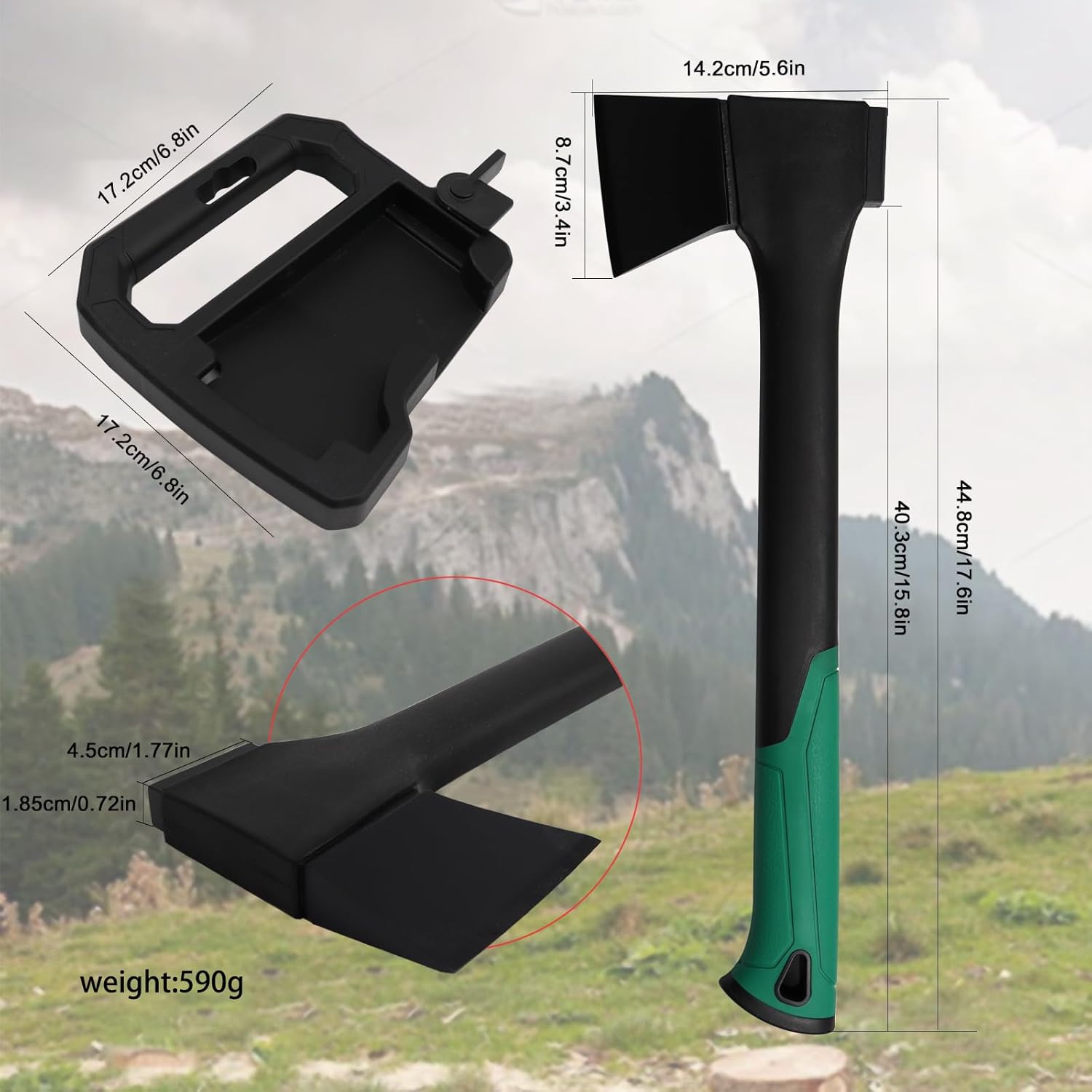 Camping Hatchet 17.6 Inch,Survival Hatchet Tactical for Wood Chopping and Kindling,Hatchet Axewith V Grind Blade, Lightweight Nylon Fiber Handle,for Outdoor Survival, Gardening, Hiking(S)