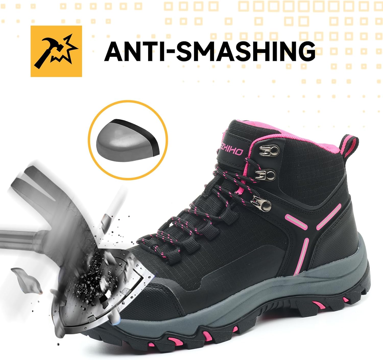 Kezhiho Waterproof Steel Toe Boots for Women Wide Width Non Slip Work Boots Lightweight Slip Resistant Safety Shoes Indestructible Construction Composite Toe Sneakers - Image 4