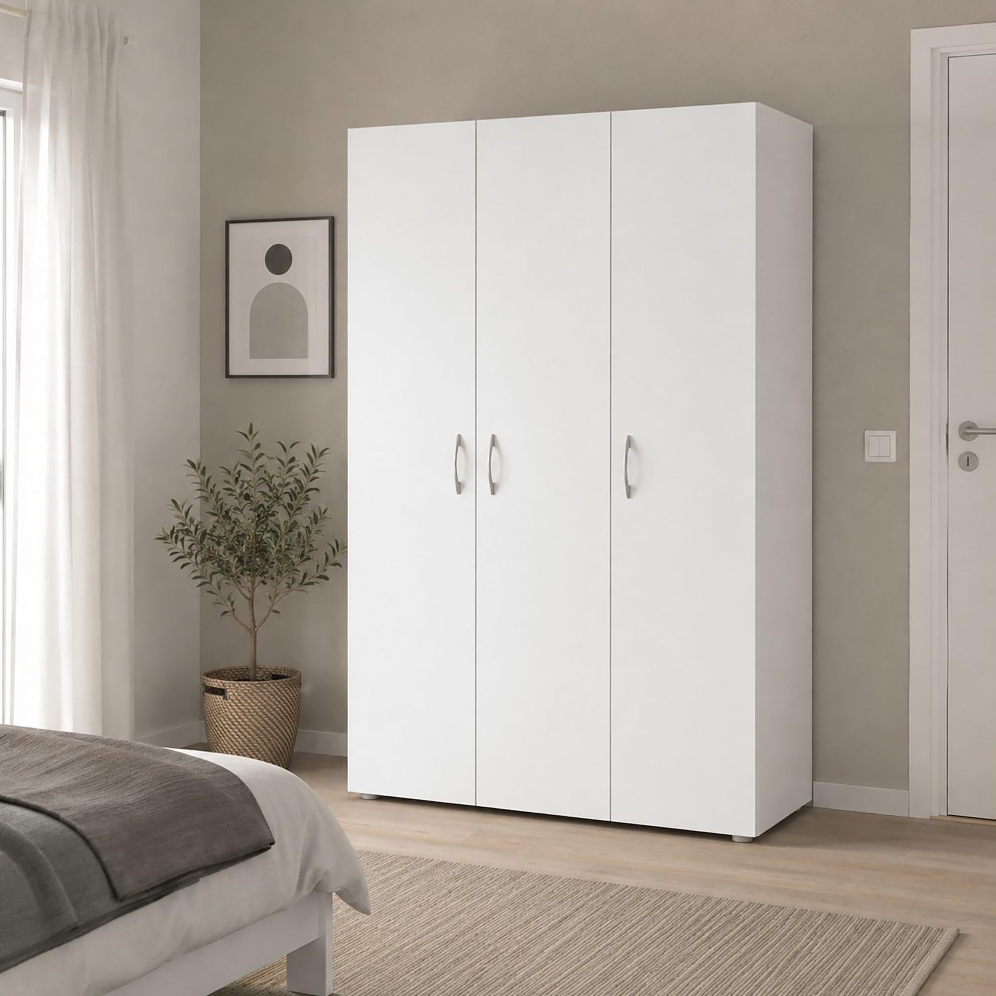Dmora - Guardaroba 3 ante Dublino, Mobile camera da letto, Cabina armadio portabiti, Armadio appendiabiti, 111x52 h179 cm, Bianco