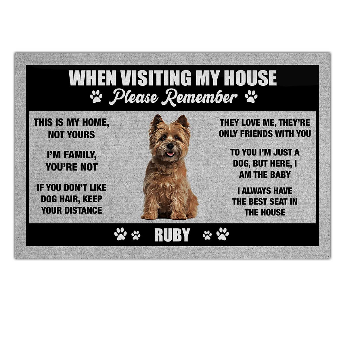 kobalo Personalized Cairn Terrier Kitchen Home Rug Non-Slip Carpet 16x24 Inch Indoor Entryway Doormat When Visiting My House Please Remember Gifts for Dogs Lover Dog Owner