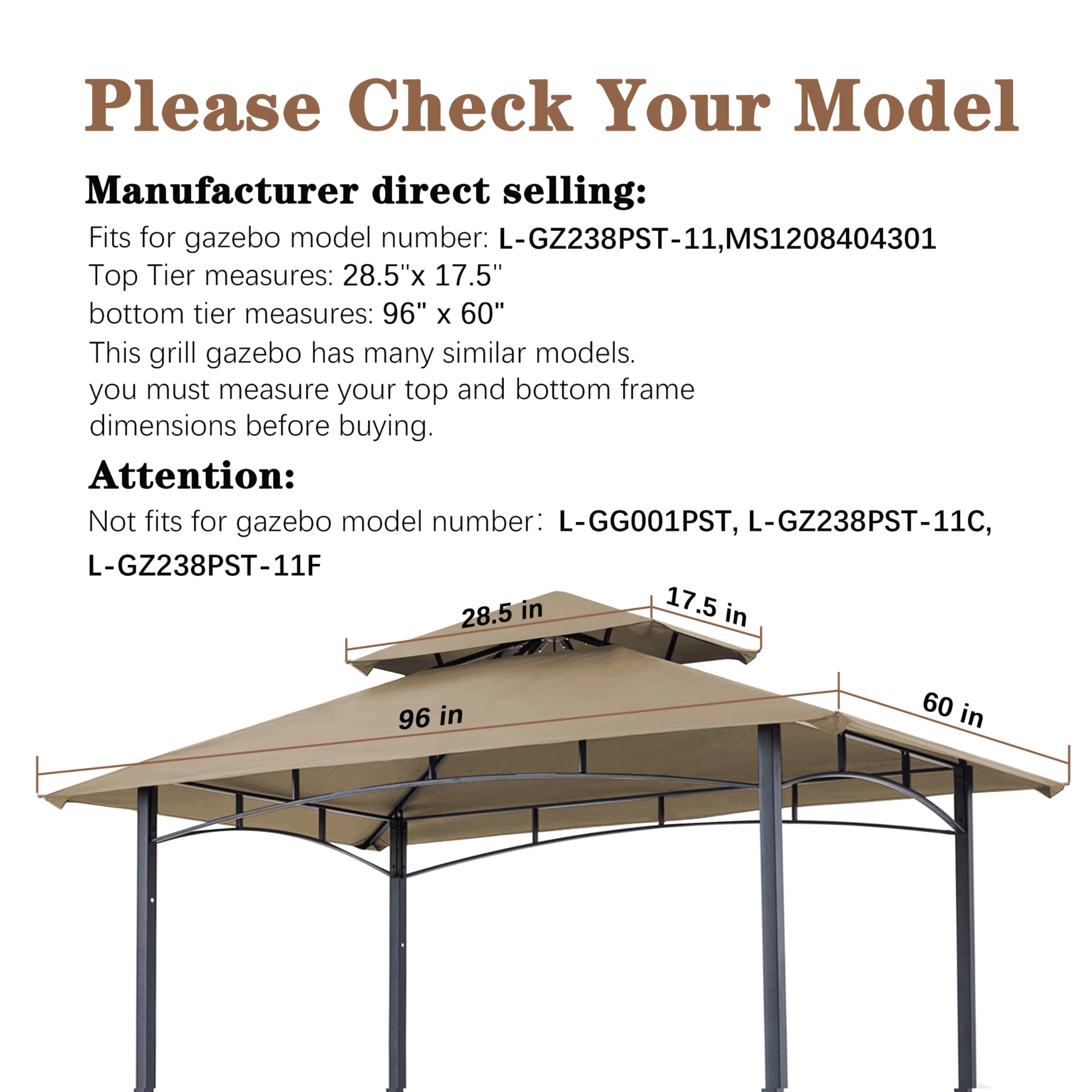 SCOCANOPY Tettoia Di Ricambio Per Gazebo Regency II 10x12 Ft - Beige, Tessuto Riplock 350, Antivento E UV