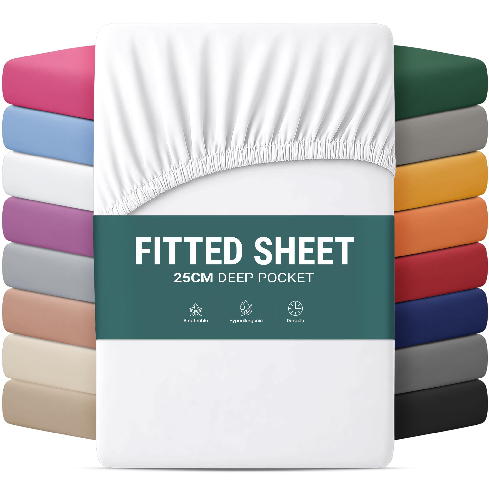 Yorkshire Bedding White Fitted Sheet King Size Bed Sheets 25 Cm Deep Bedsheets With Elastic Corners Soft Brushed Microfiber Fabric Breathable Shrinkage & Fade-Resistant