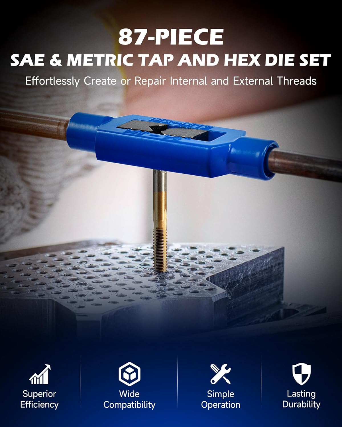 Orion Motor Tech 86pc Tap and Die Set, SAE & Metric Tap Set and Die Tool Set for Internal and External Threading, Coarse and Fine Threading Rethreading Tool Kit with Carrying Case
