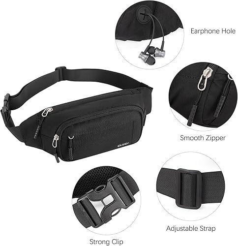 Miniatura 6 de CLUCI Riñoneras para mujereshombres, cuerpo cruzado, cangurera con correas ajustables, color negro