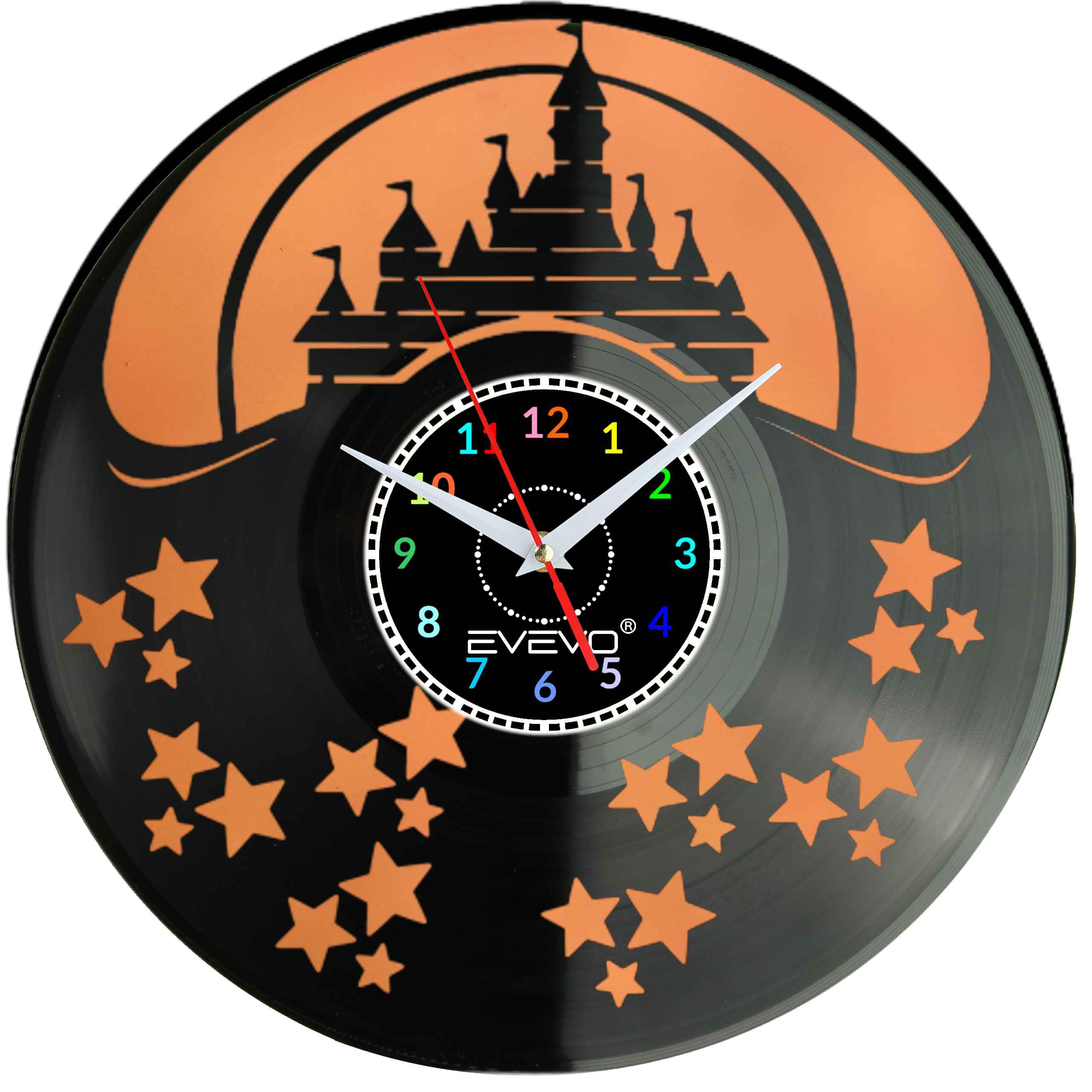 ZAMEK MYSZKI WALT DISNEY ZEGAR ŚCIENNY FLUORESCENCYJNE TŁO PŁYTA WINYLOWA PREZENT UPOMINEK URODZINY GIFT SOUVENIR EVEVO F0057