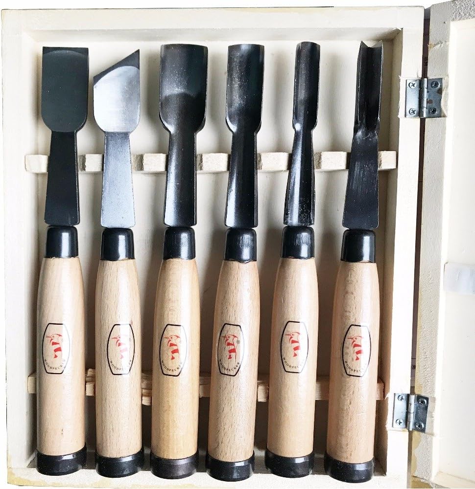 6Pcs Woodpecker Dry Hand Wood Carving Tools Chip Detail Chisel set Knives tool