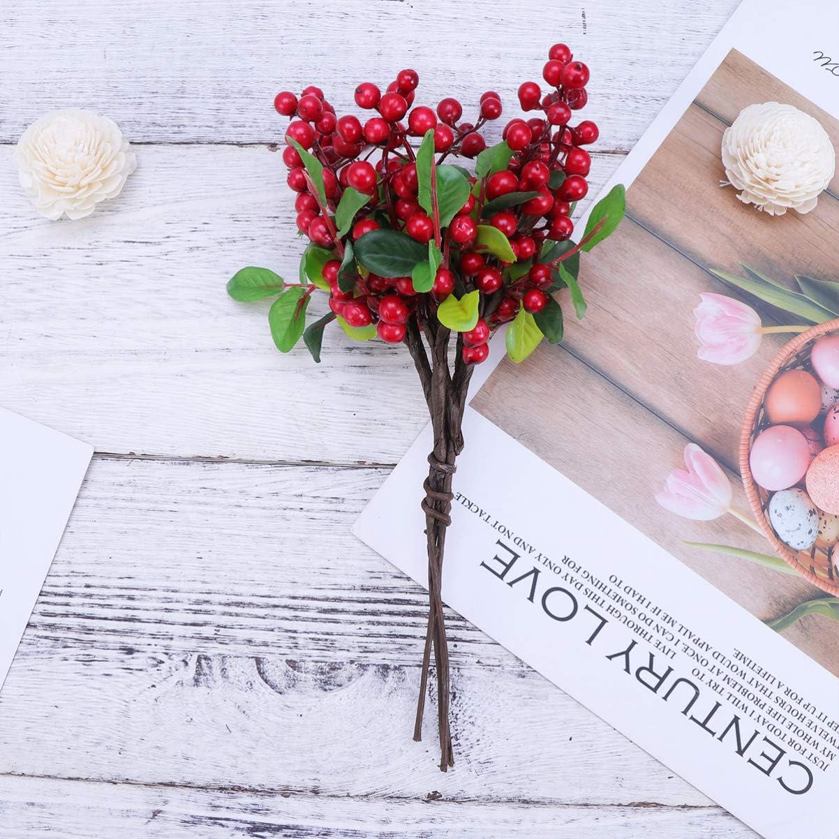 Healifty 5pcs Artificial Berry Stems Christmas Floral Sprays Xmas Berry Picks Fruit Picks for Christmas Holiday Floral Arrangement Table Decoration Red - Image 4