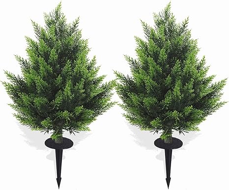 R's Ceder Artificial Topiary Cedar Tree 2FT Faux Little Bush Cedar Tree UV Resistant Shrub Potted Artificial Plant for Outdoor Indoor Front Porch Garden (2 Pack)