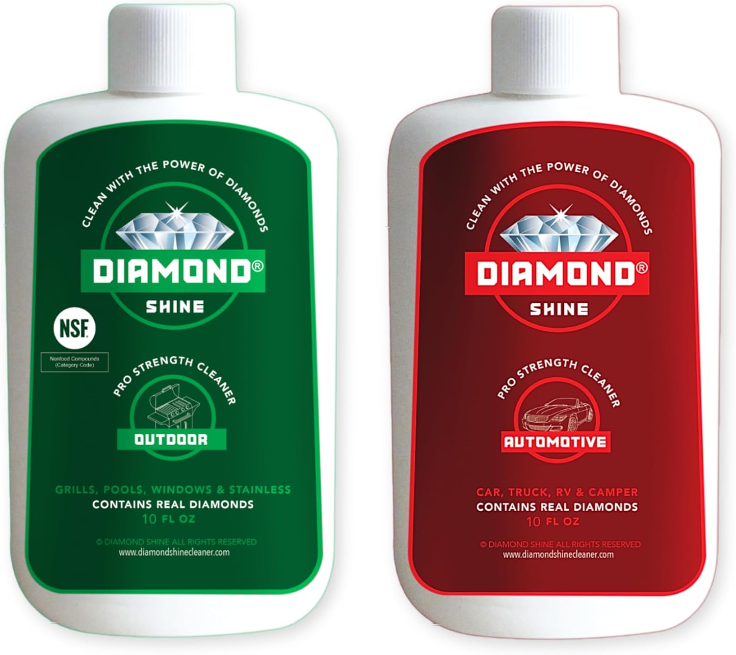 Diamond Shine Professional Combo Pack – Automotive & Outdoor Cleaners, 2x 10oz Diamond-Infused Hard Water & Rust Remover for Grills, Chrome, Brass & Rims
