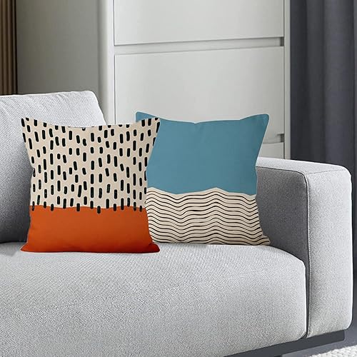 Miniatura 4 de Beiyongde Juego de 4 fundas de almohada modernas de mediados de siglo de 18 x 18 pulgadas, fundas decorativas modernas de lino abstracto, fundas