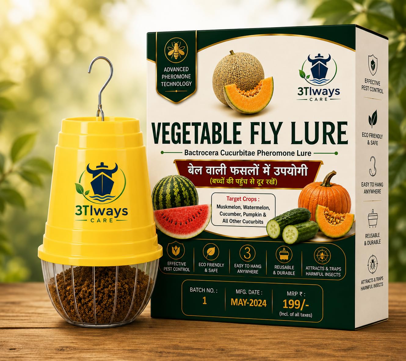 Always Care Vegetable Fly Lure for All Type of Vegetables, Bactrocera Cucurbitae, Melon Fly, Organic Farming, Pack of 5 Trap + 5 Lure-image-35