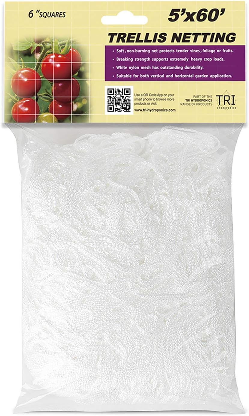 CastleGreens 5 x 60ft Plant Trellis Netting, Heavy-Duty Polyester Trellis Net Design for Climbing Fruits and Vegetables, Hydroponics Grow Net, Easy to Use, 1-Pack