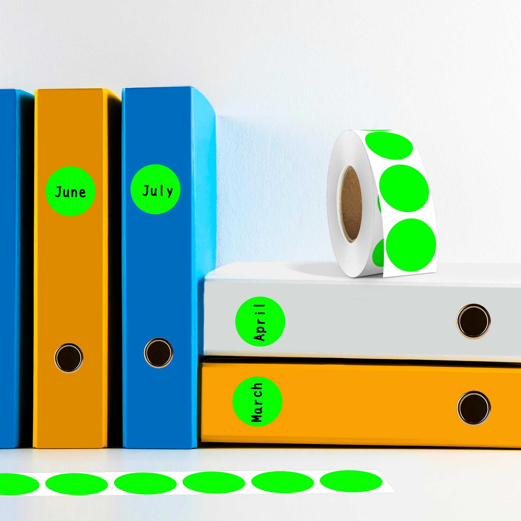 PARLAIM Lot de 10 rouleaux de 10 rouleaux de 10 rouleaux de 10 rouleaux à coder par couleur, boîte distributrice d'étiquettes, vert fluorescent, pour bureau et maison (vert fluo)