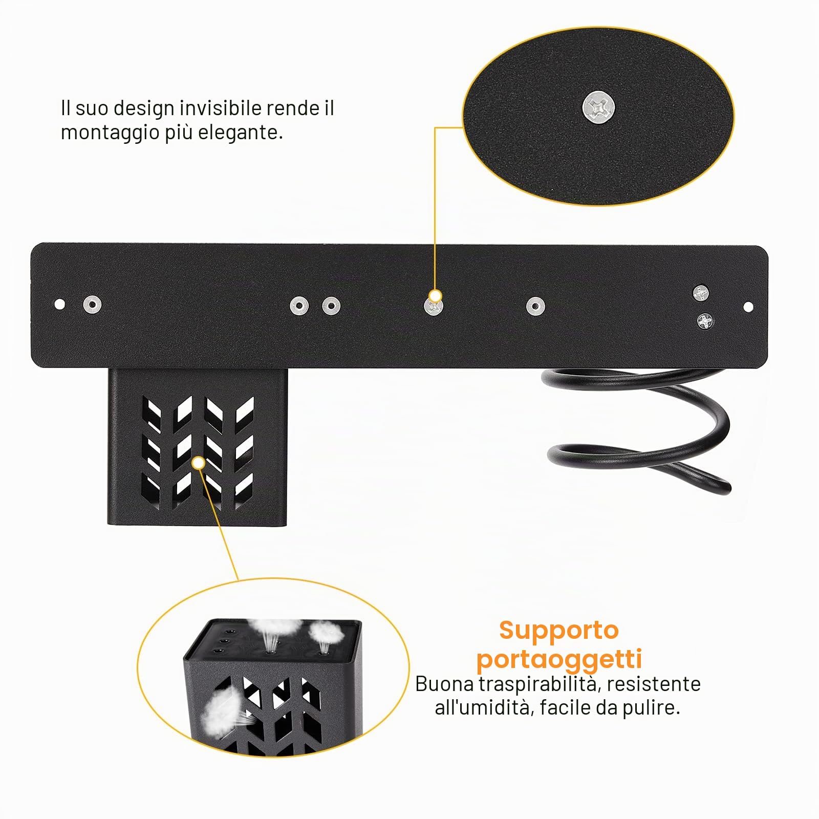 YUET Supporto per asciugacapelli, Porta Asciugacapelli da Parete Alluminio con Fermacavi con Viti di Fissaggio, Supporto per Piastra per Capelli per Camere da Letto Toilette Barbiere (Nero)