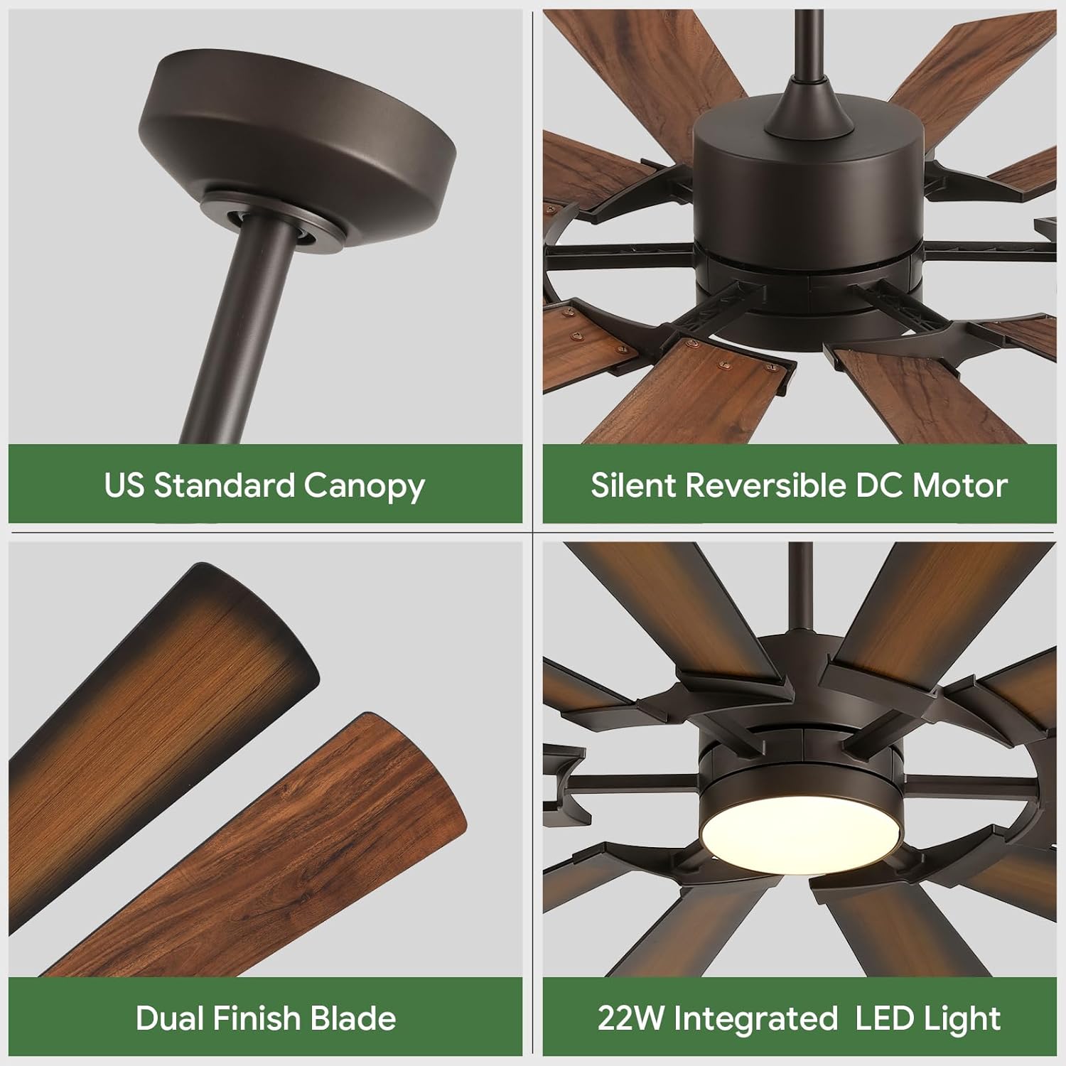 72 Inch Ceiling Fan with Light and Remote – 12-Blade Modern Farmhouse, Large Airflow 9550 CFM, Quiet Reversible DC Motor, Damp Rated for Indoor/Outdoor Patio, Covered Porch, Vaulted High Ceilings