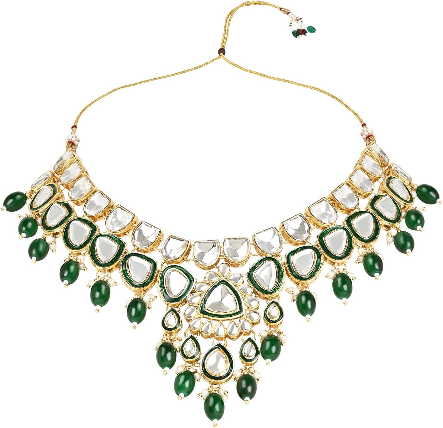 I Jewels Gold Plated Indian Wedding Bollywood Pearl Kundan Necklace Jewellery Set With Earring Maang Tikka Set For Women