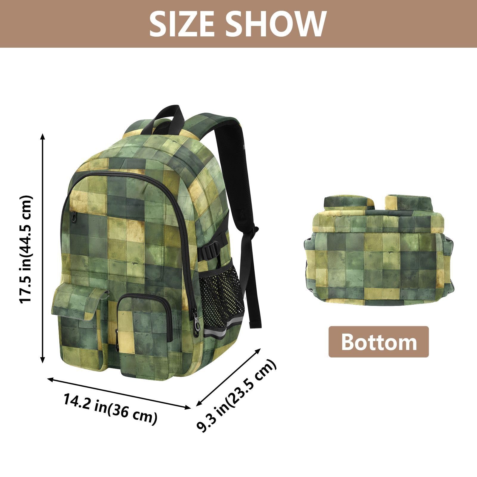 KLL Mochilas de viaje para mujer, diseño de cuadros verdes musgo