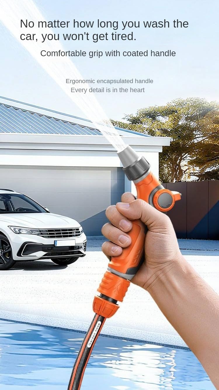 Garden Hose Nozzle Sprayer with 16.4ft Water Hose Heavy Duty Handheld Water Nozzle High Pressure in 3 Spraying Modes for Watering Plants and Lawn, Car Washing, Patio and Pet (Standard Set)