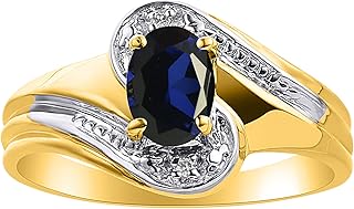Juego de anillos de zafiro y diamante en oro amarillo de 14 quilates – piedra de color anillo de nacimiento