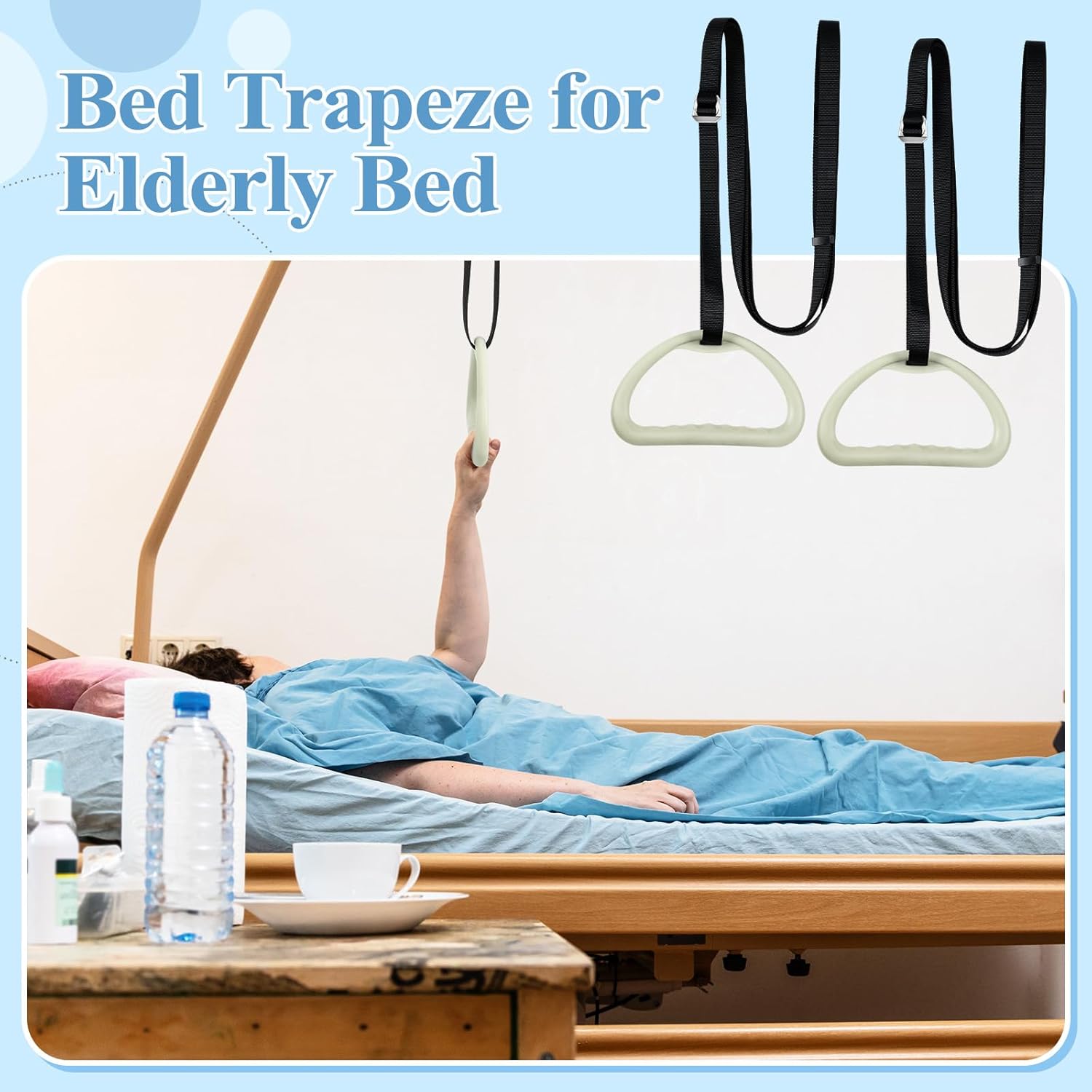 Tandefio 2 Sets Elderly Pull up Bed Trapeze Ceiling Mounted Bar Trapeze Stand Ladder Bed Helper 2 Stainless Steel Fixing Plate 8 Stainless Steel Expansion Bolt 4 Snap Hooks for Bed Mobility Transfer