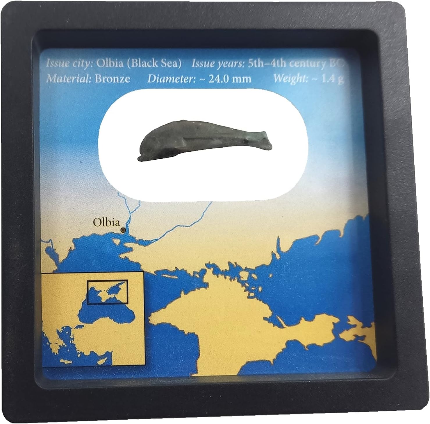 Original Dolphin Greek Pre-coin in a Coin Display Frame - Rare pre-coin issued between 5th-4th century BC