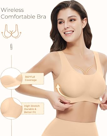Pullover Wireless Bras for Women, Seamless Full Coverage Comfortable U Neck No Underwire T-Shirt Bra