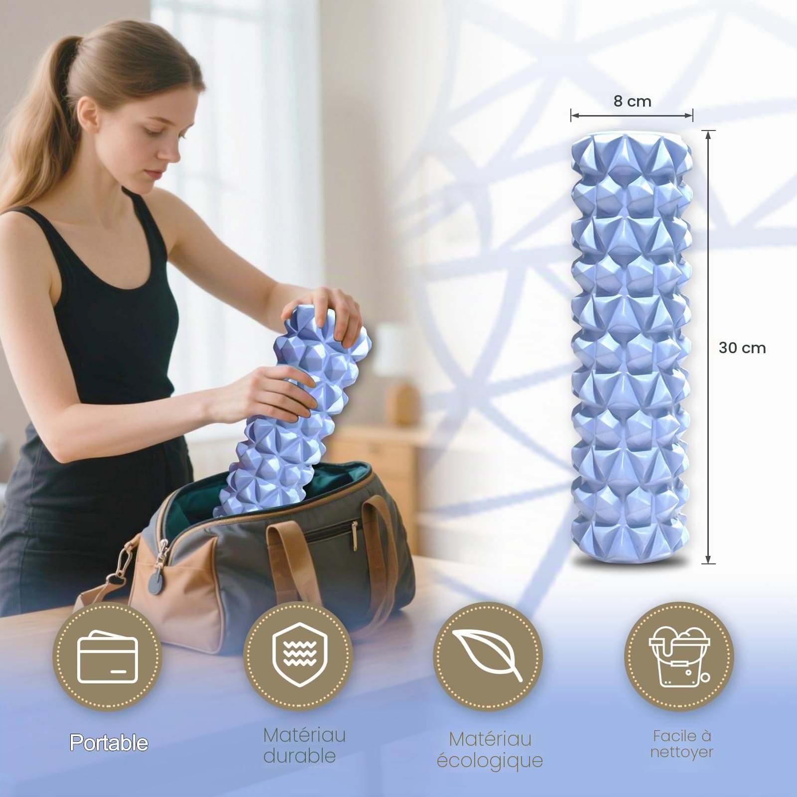 Rouleau De Massage En Mousse EVA – 30x8 Cm, Reliefs Double Type, Léger 300 G – Pour Dos, Jambes, Fessiers, Cou – Détente Musculaire