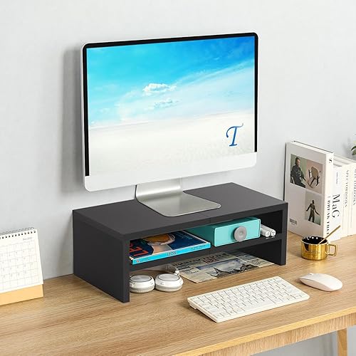 Miniatura 9 de TEAMIX Soporte elevador para monitor de escritorio de 2 niveles, soporte de impresora de 20 pulgadas con almacenamiento pequeño elevador de TV para