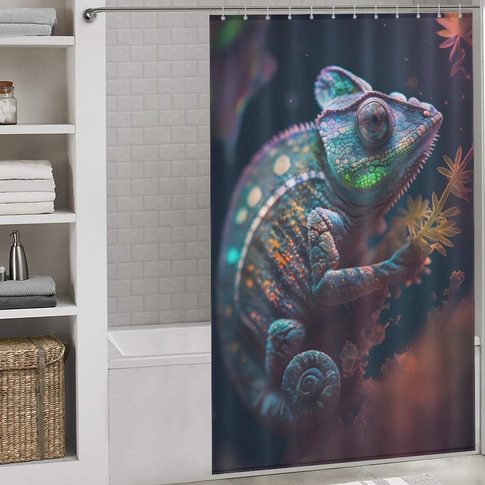 PAZZK Chameleon Shower Curtain for Bathroom Waterproof Polyester Fabric Shower Curtain Bath Curtain with Hooks, Washable 55x72Inch（140x183cm）