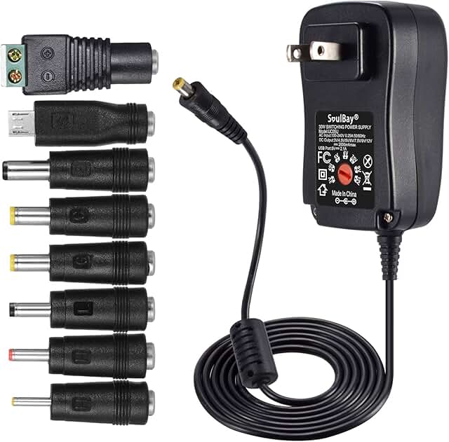 [Upgraded Version] SoulBay 30W Universal AC/DC Adapter Switching Power Supply with 8 Selectable Adapter Tips, Including Mi...