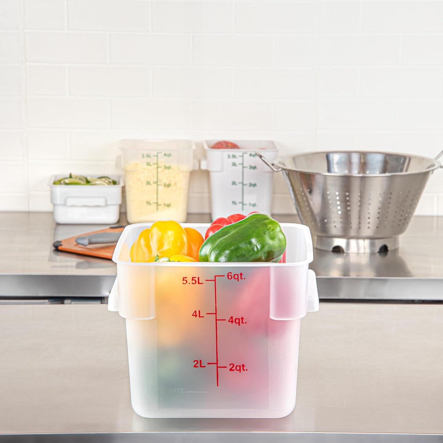 Restaurantware Food Storage Container 1 Pack of 6 qt Plastic Kitchen Storage Bin with Volume Markers Space-Efficient Design Dishwasher-Safe Polypropylene Translucent - Image 6