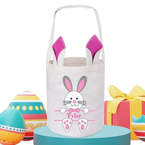Touber Cestas de Pascua personalizadas para niños y niñas, cesta de conejo de Pascua, cesta de caza de huevos de Pascua para niños, regalos de