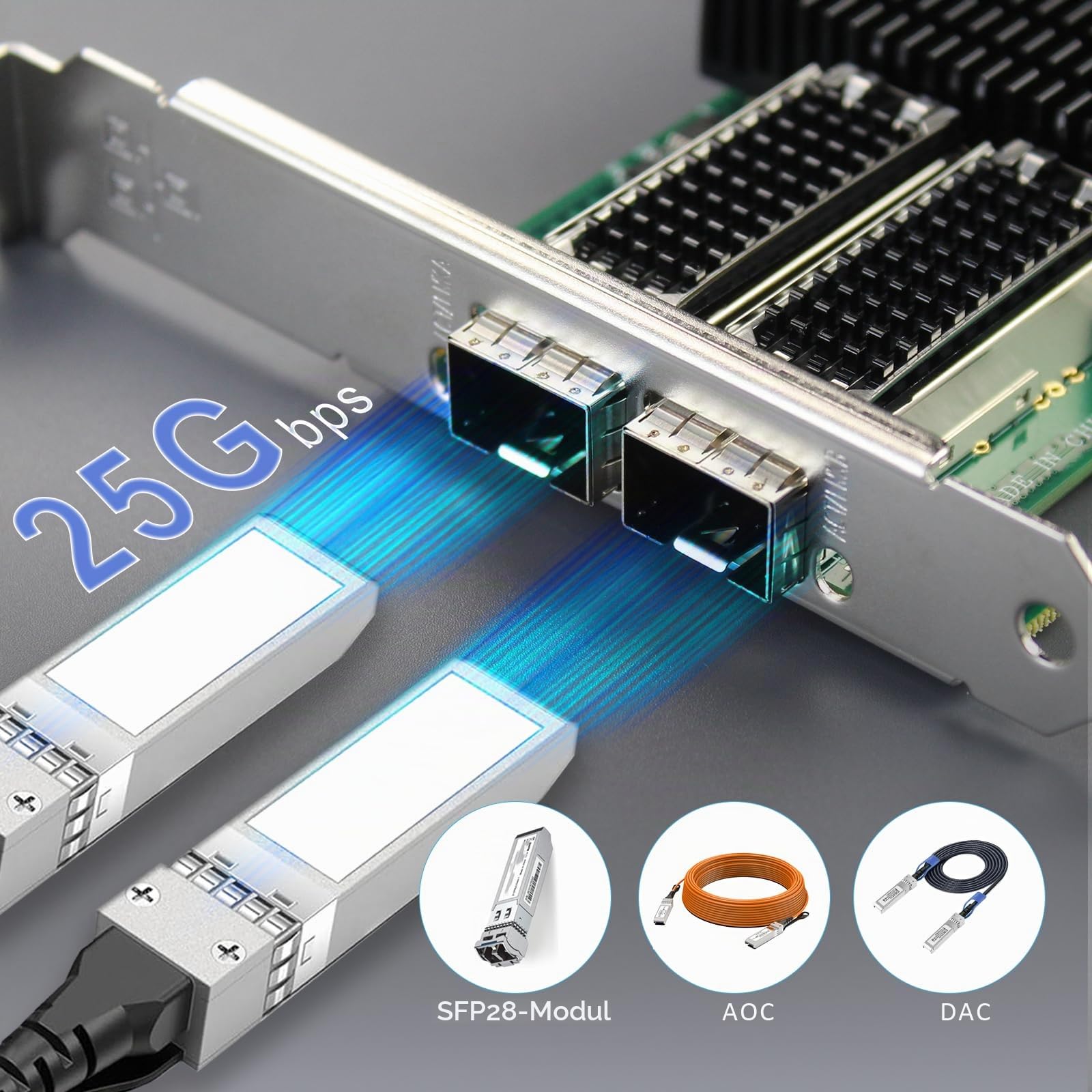 GLOTRENDS ST7369 2-Port-25-Gb-SFP28-Ethernet-Netzwerkkarte mit Mellanox ConnectX-4 Lx-Controller, PCIe 3.0 X8-Schnittstelle, RDMA (RoCE), Nicht Infiniband
