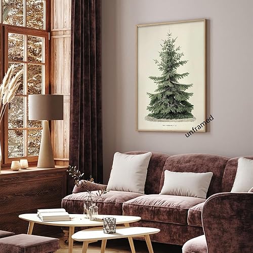 Miniatura 4 de Huabsad Arte de pared vintage de árbol de Navidad, arte retro de pino de invierno, imágenes estéticas botánicas, impresiones neutrales para