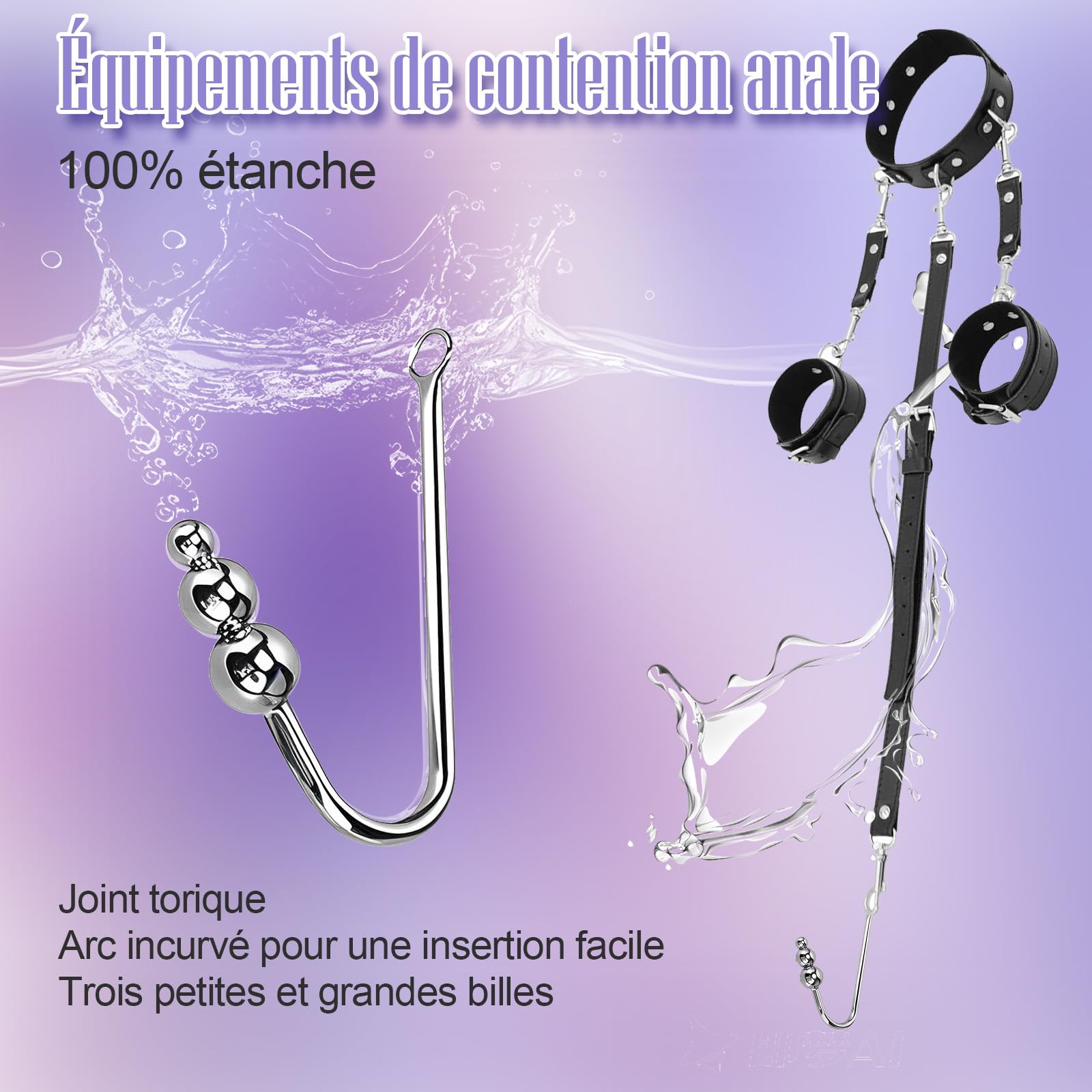 Crochet Anal Kit de Bondage BDSM Sexuel Pour femme Avec menottes réglables Collier en cuir SM Kit de bondage fétiche Jouet sexuel Pour homme Jouets anaux