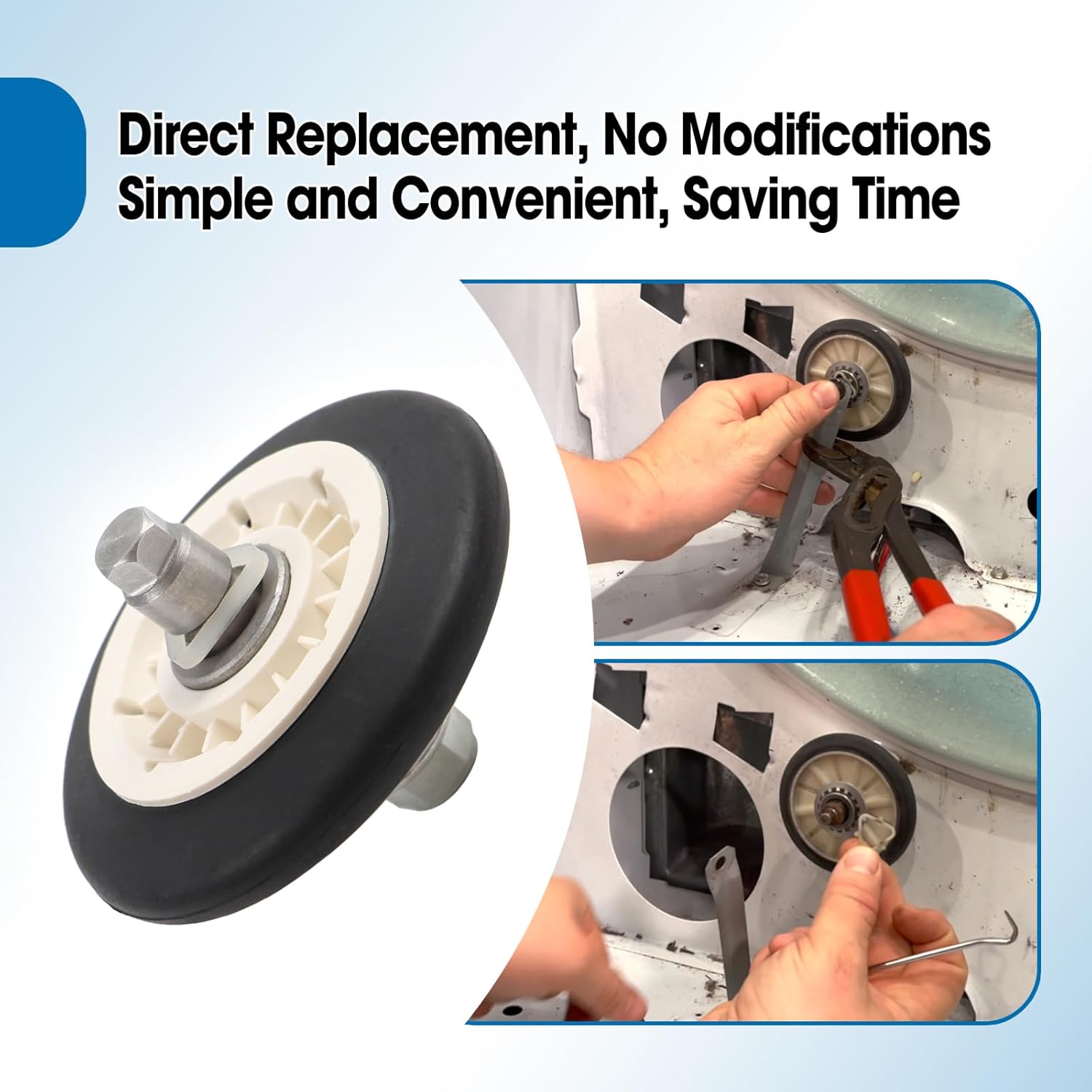 4 Pcs Dryer Drum Roller Repair Kit with Belt & Idler Pulley Assembly Replace WE03X10008 WE12X10011 WE12X10013 Fit for GE Dryer PTDN800EM0WW PTDN800GM0WW PTDN805EM0MS PTDN805GM0MS