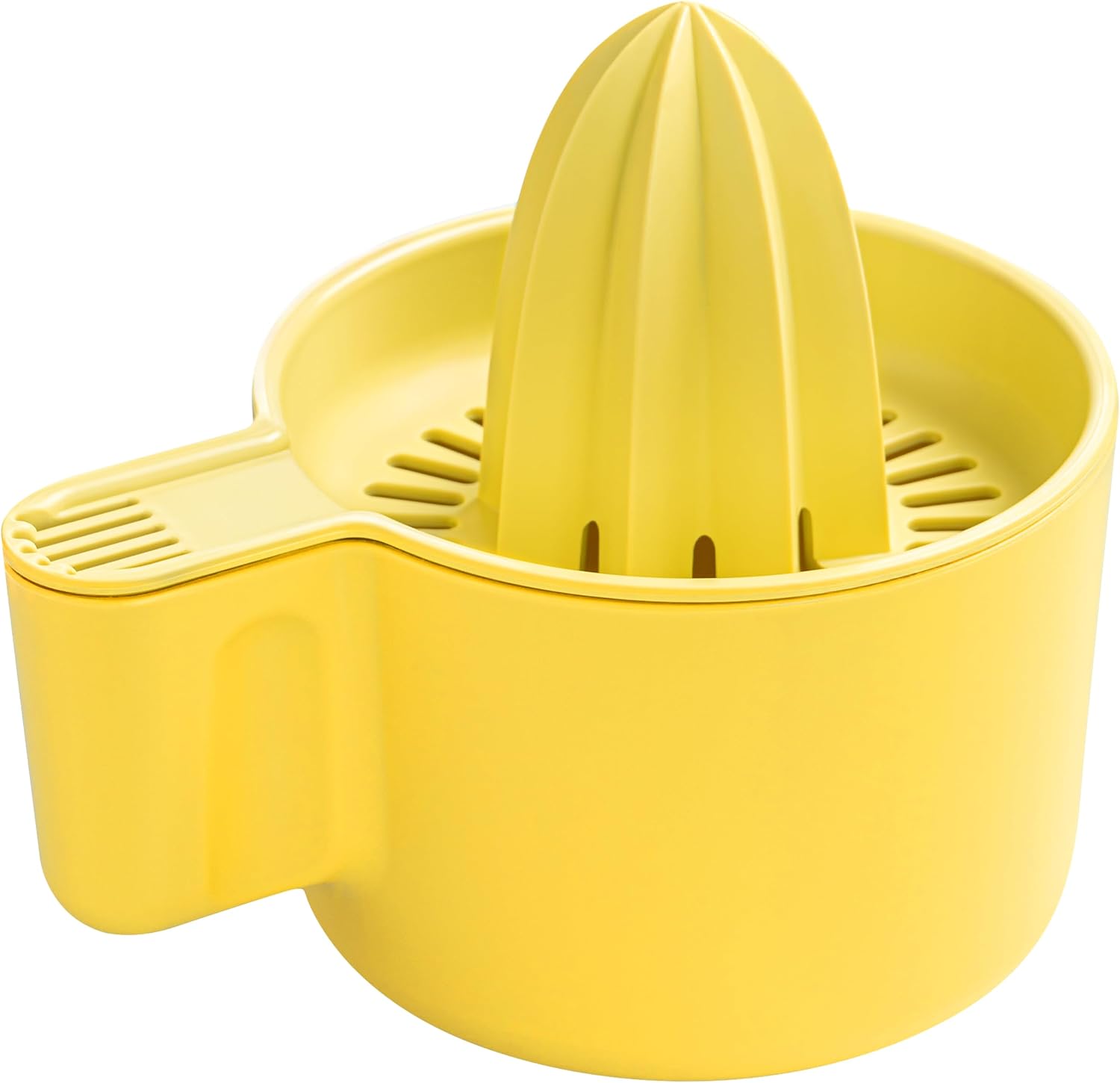 Wyciskarka do cytryn, wyciskarka do pomarańczy z pojemnikiem, 500 ml, ręczna wyciskarka do cytrusów z wylewką, idealna do cytryn, pomarańczy, limonek, żółta
