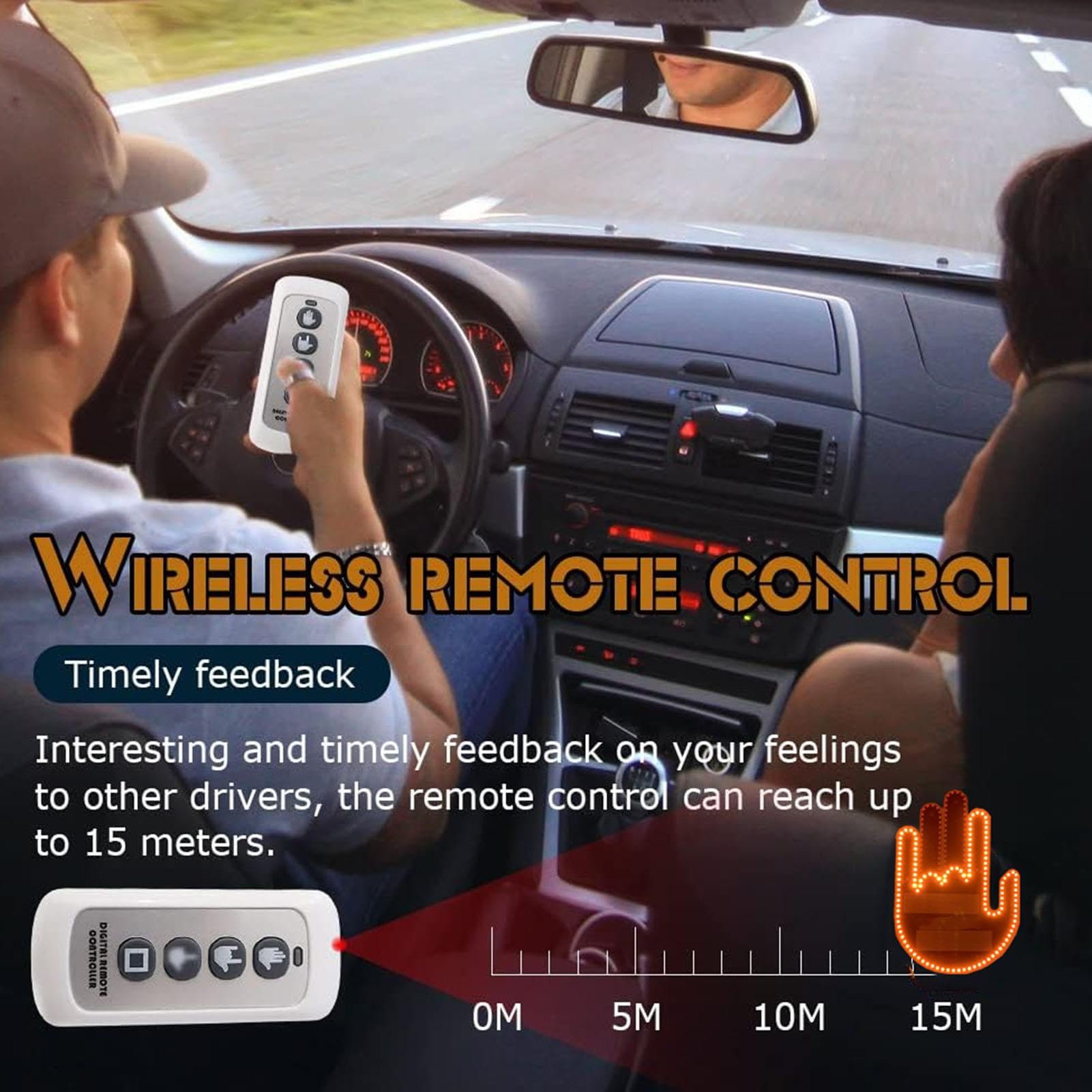 Lumière Doigt LED KODAA Pour Voiture - Signe Amusant Fenêtre Arrière - Geste Humoristique Pour SUV, Camion