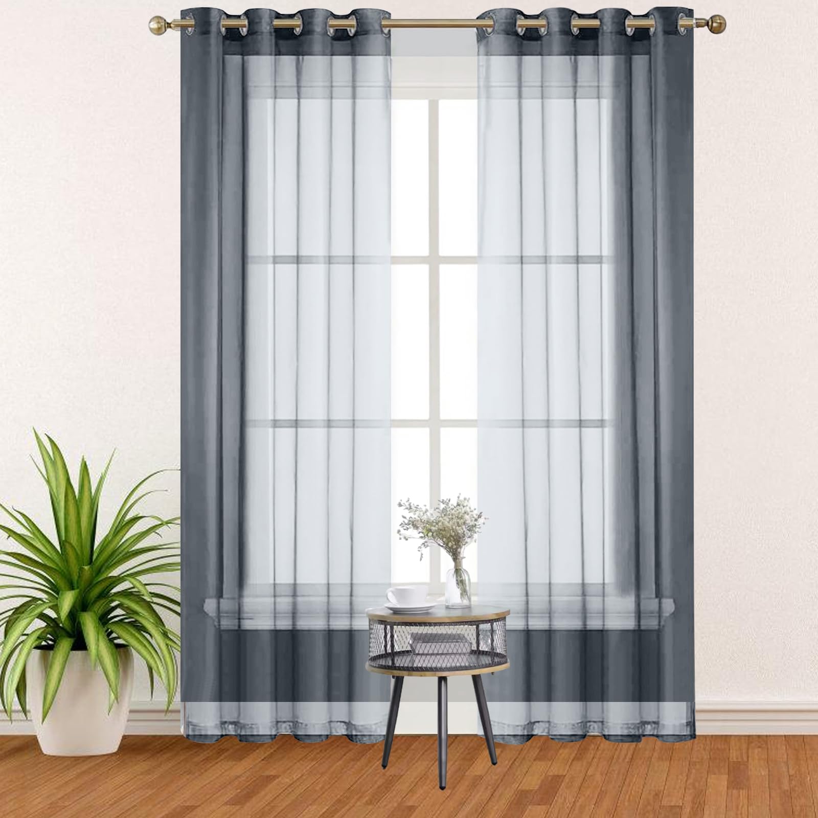 Outdoor Vorhang Transparent Outdoorvorhänge mit Ösen, 2er Set H 210 X B 134 cm, Gardinen Vorhänge Sichtschutz Balkon Vorhänge Sonnenschutz Außenvorhang für Pavillon Wohnzimmer Terrasse Garten (Grau)