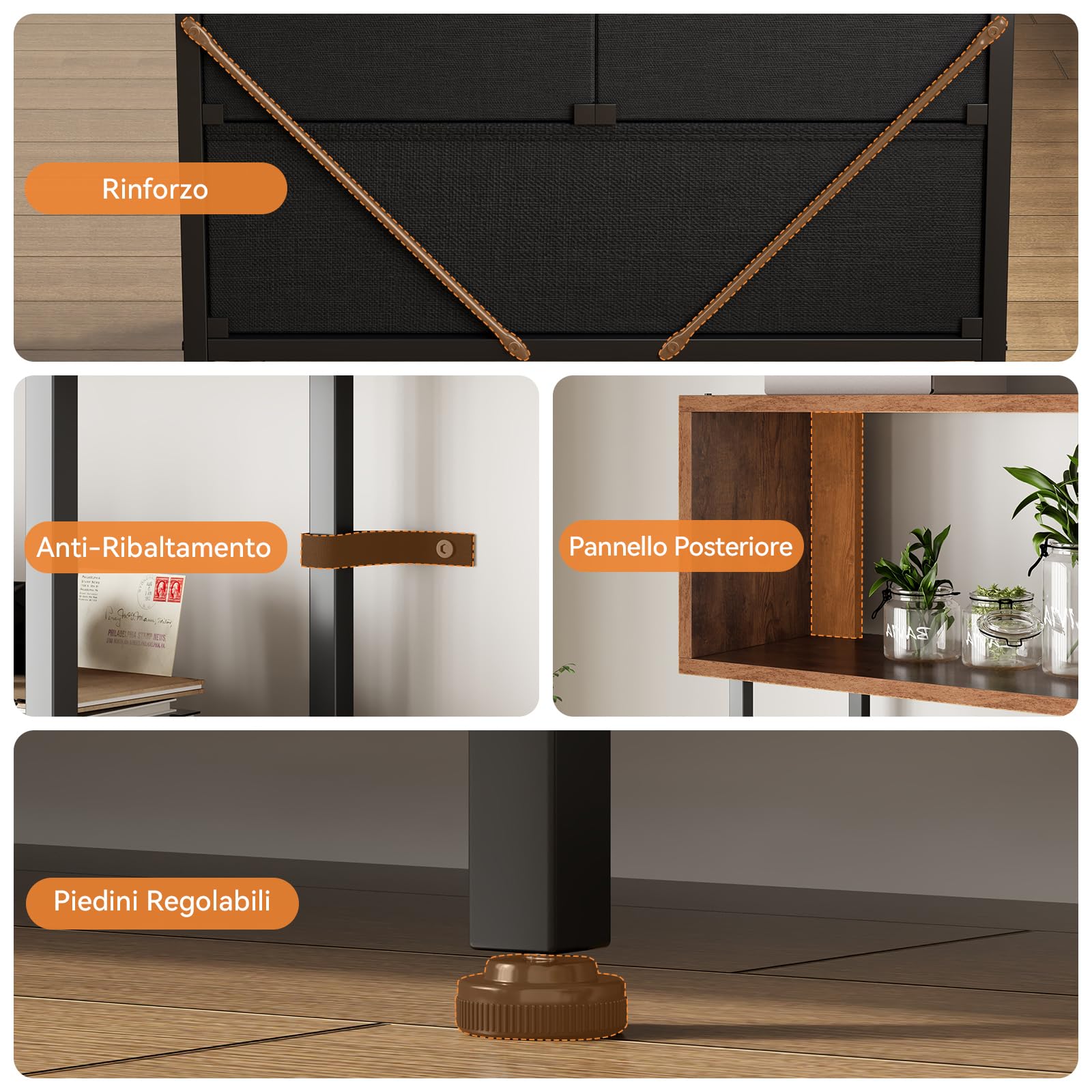 Coleshome Libreria Verticale, Libreria da Parete con 5 Ripiani, con 3 Cassetti in Tessuto, Scaffale Librerie Adatto per Camera da Letto, Ufficio, Soggiorno, 60 x 24 x 155 cm, Colore Retrò