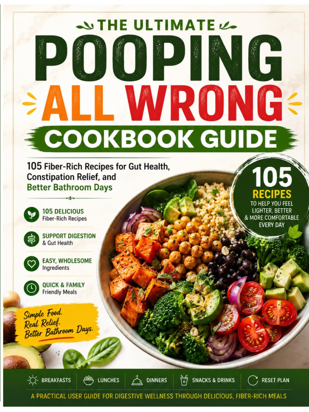 POOPING ALL WRONG COOKBOOK GUIDE: 105 Fiber-Rich Recipes for Gut Health, Constipation Relief, and Better Bathroom Days