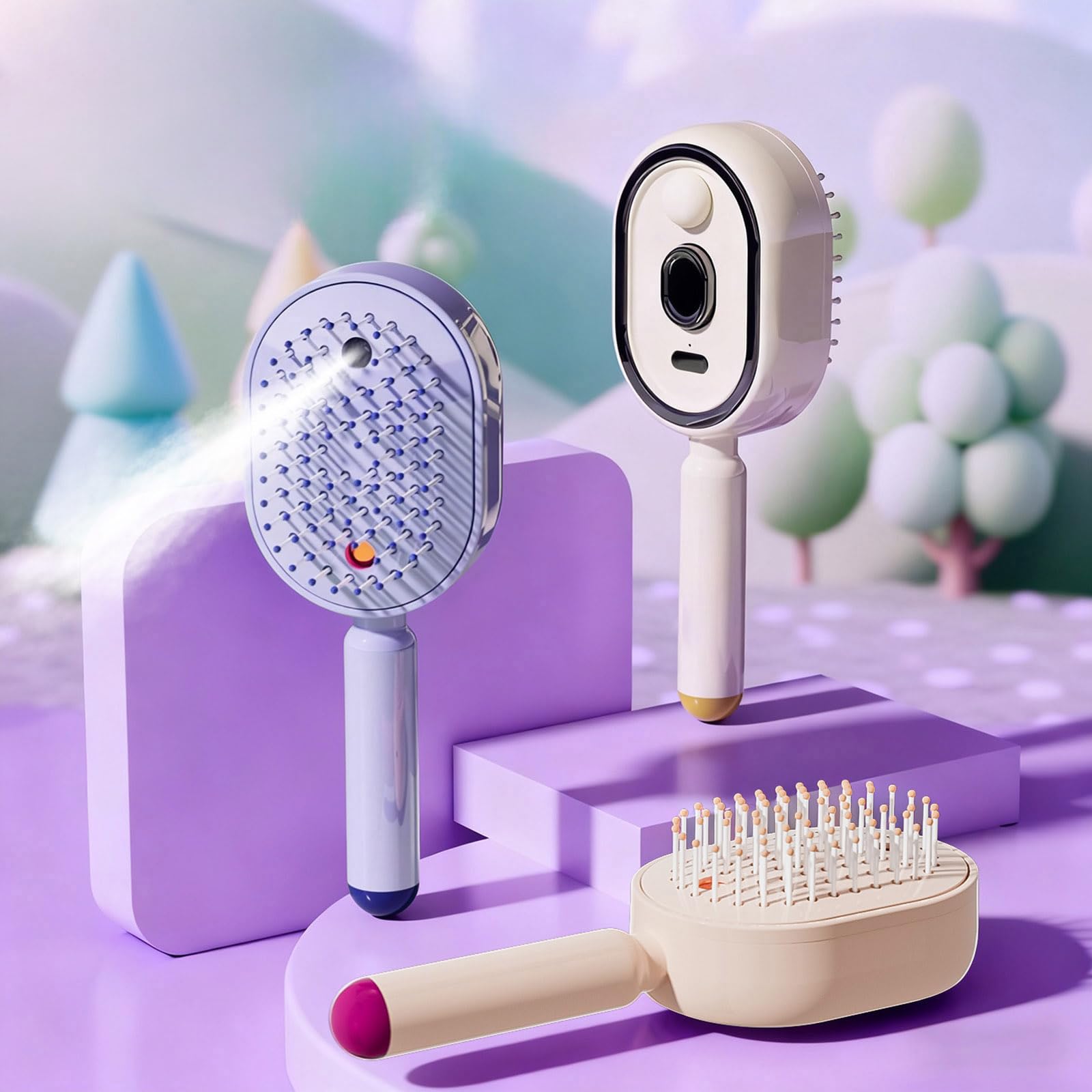 Générique Brosse À Vapeur Électrique, Fer À Lisser À Vapeur Rechargeable avec Spray, Peigne Démêlant Antistatique 3 en 1 Et Massage À Coussin d'air, Outil De Coiffure Portable sans Fil
