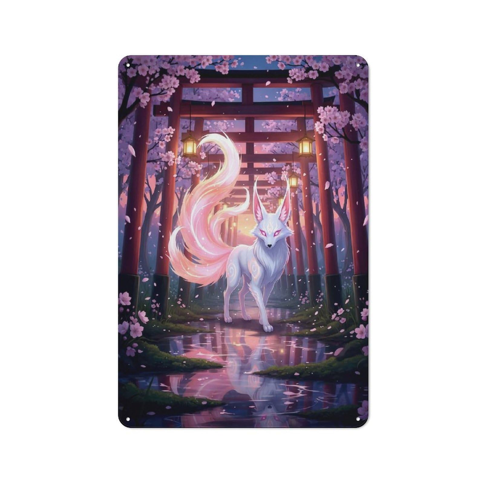 Junmoney Style-6 Kitsune In A Torii Gate Retro Tin Sign 30X20cm For Café Or Restaurant, Housewarming Wall Decor For People Furnishing Café And Restaurant
