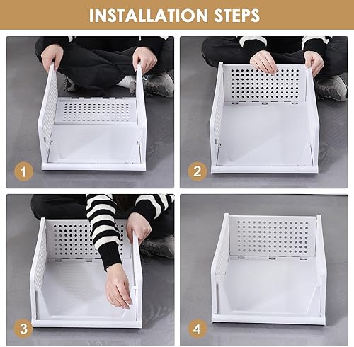 Miniatura 7 de Cesta de almacenamiento de plástico apilable, organizador plegable de armario y caja de almacenamiento, cajón y estante, contenedor de