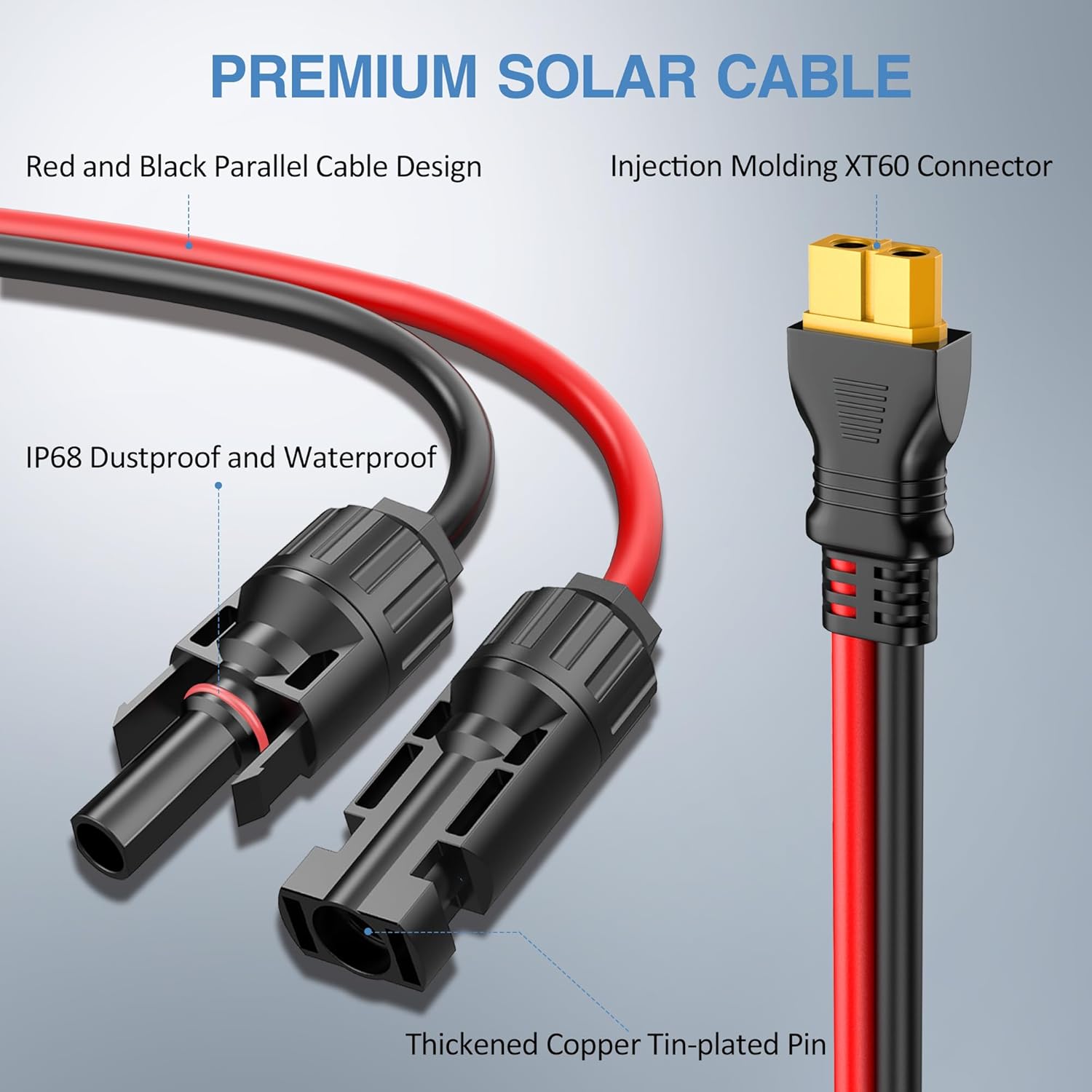 Solar Panel to XT60 Charging Cable(12AWG 26ft), Gonifeto Solar to XT60 Extension Wire for Ecoflow Generator, Solar Connector to Injection Molding XT60 Charging Cord for Portable Power Station