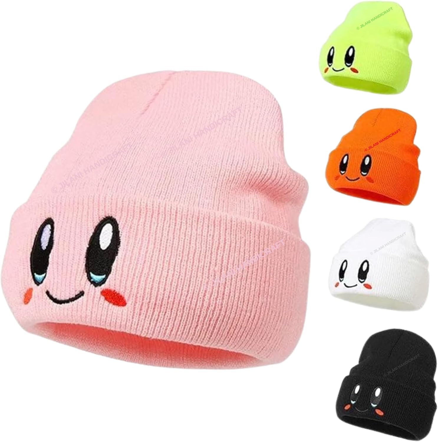 JILANI HANDICRAFT Kir-by Beanies hat Lovely face Embroidery Winter Knitted Hat Bonnet Cap Girls Boys Skiing Warm Unisex - Image 3